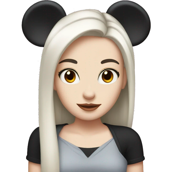 pale girl with black hair with mickey ears emoji
