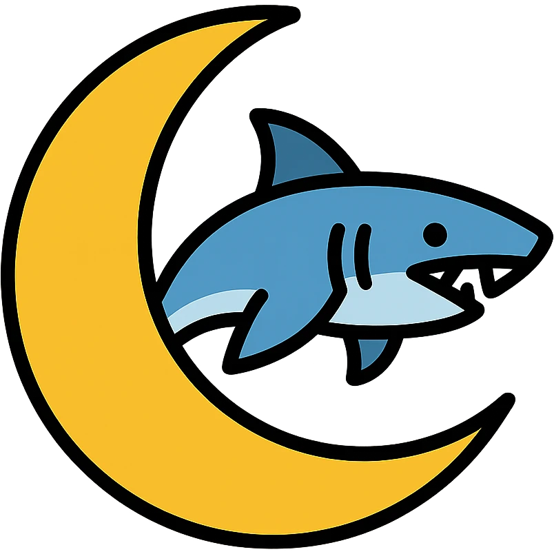 moon with a shark icon in lineal color with black outlines emoji