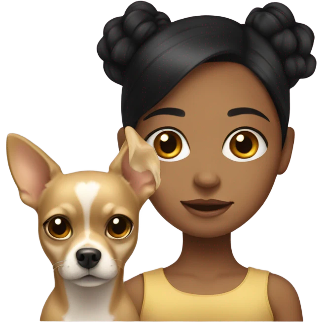 Black-hair girl with gold chihuahua emoji