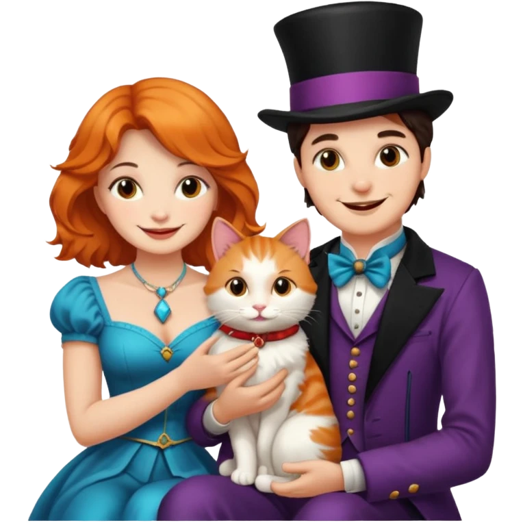 magician couple and their pet cat emoji