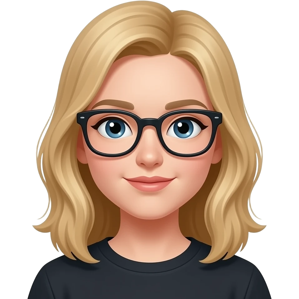 a girl with medium blonde hair and black glasses emoji