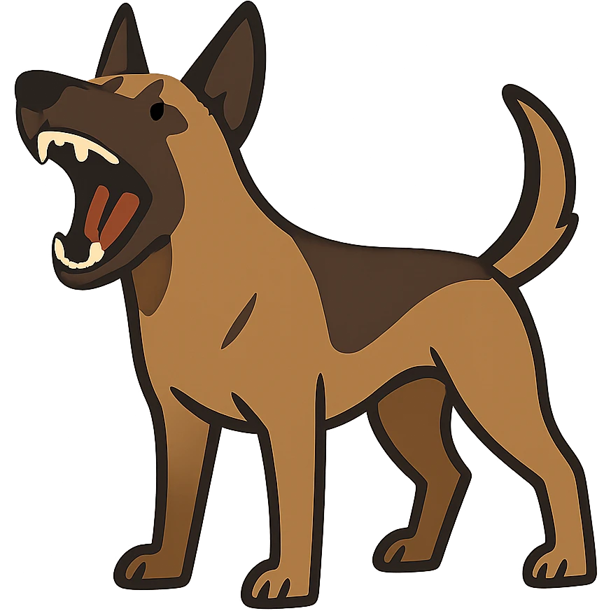 flat toon style Belgian Malinois barking, teeth showing emoji