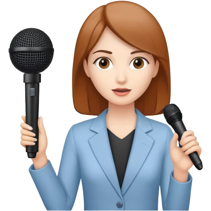 a women doing presentation holding a microphone, with PPT in the background emoji