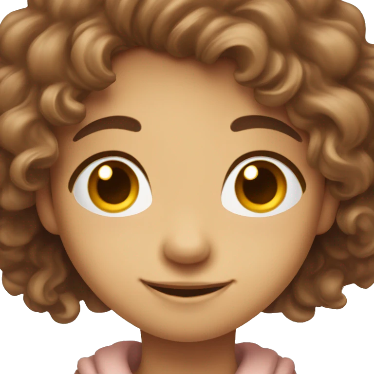 Shy Smile – A blushing, slightly tilted smile with closed eyes, giving a shy but heartwarming vibe, with long brown wavy hair and brown eyes  emoji