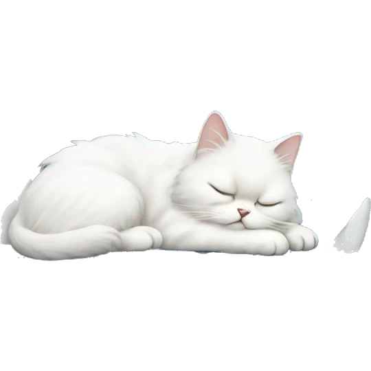 White Persian cat sleeping on blue crescent moon  emoji