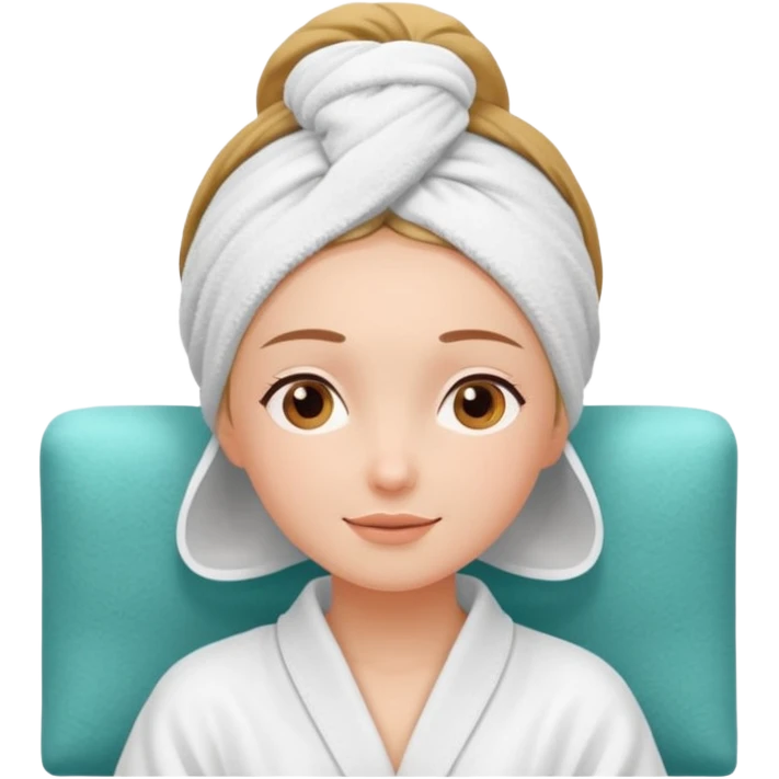 spa A contented and relaxed girl with a towel on her head in a white robe lies on a couch. The icon displays the couch and the girl in full three-quarter view. emoji