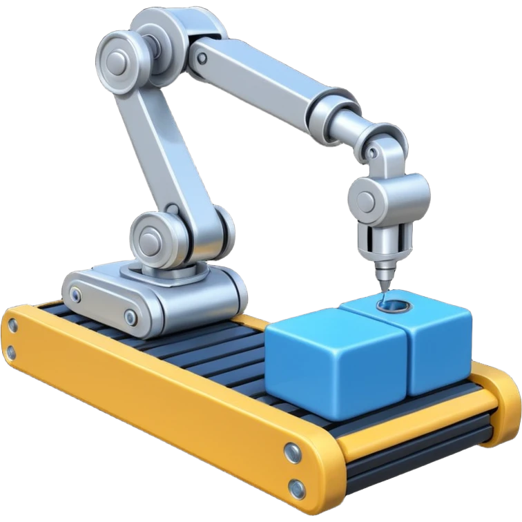 robot arm which is picking blue block on conveyor belt emoji