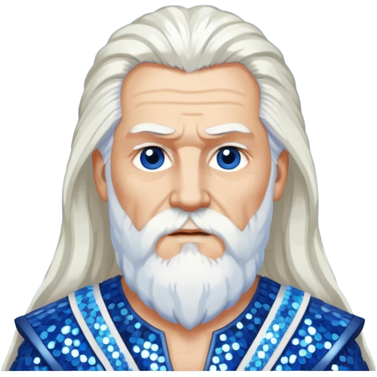 Odin, God of Wisdom from Gods and Goddesses with long white hair, blue and white sequin outfit emoji