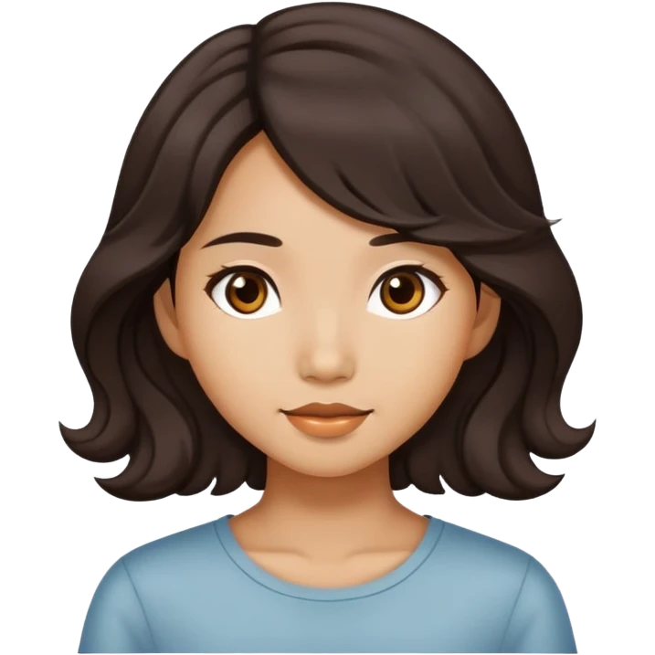 Asian girl with dark brown medium long wavy hair emoji