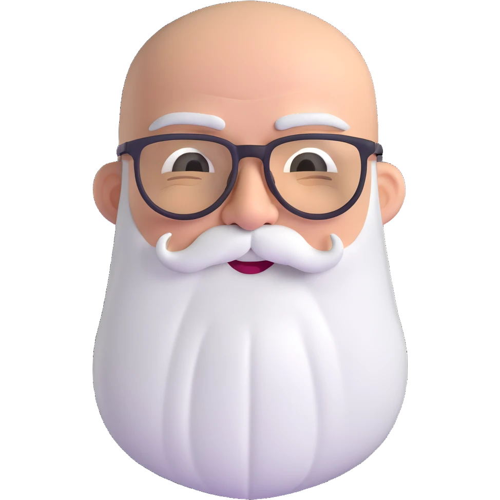 bald man with glasses, long white beard, winking emoji