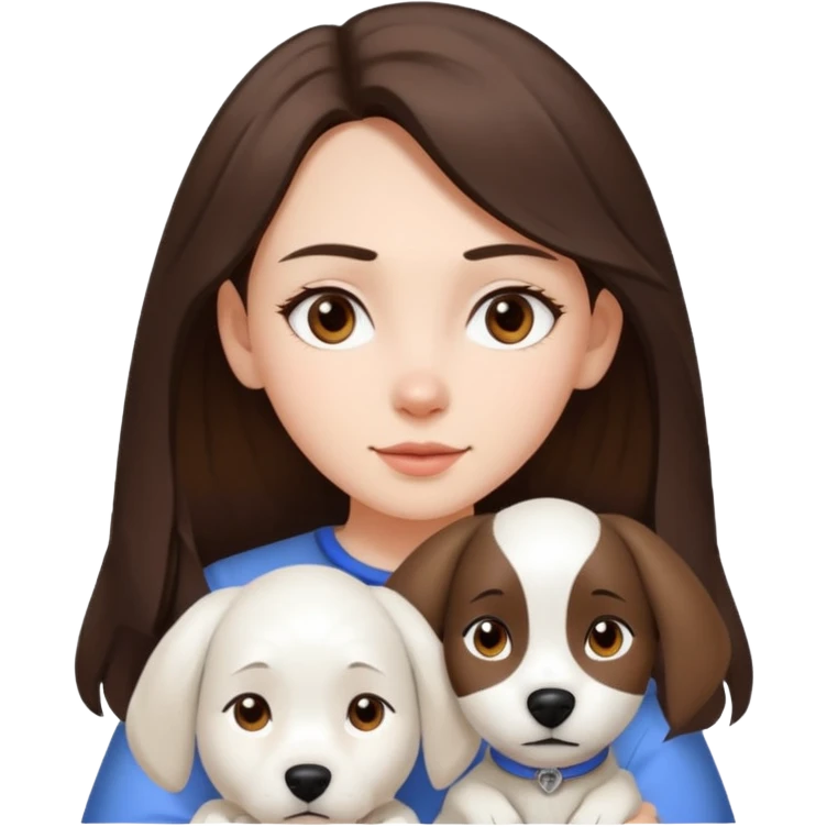 Brunette hair girl with big white dog with pointy ears emoji