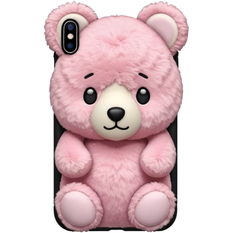 iphone in a pink teddy bear phone case, alternate angle emoji