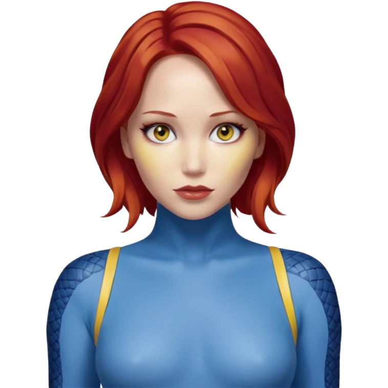 x-men mystique red hair yellow snake eye looks like jennifer lawrence emoji
