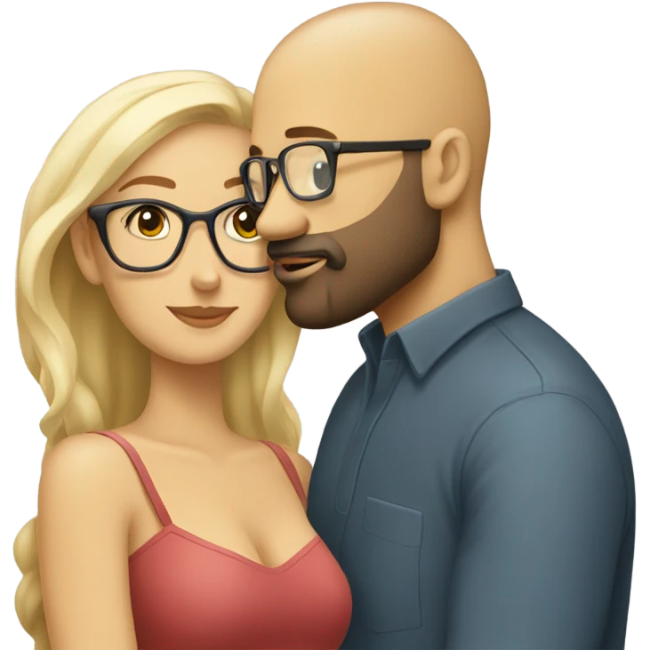 Bald man with beard kissing blonde women with eyeglasses emoji