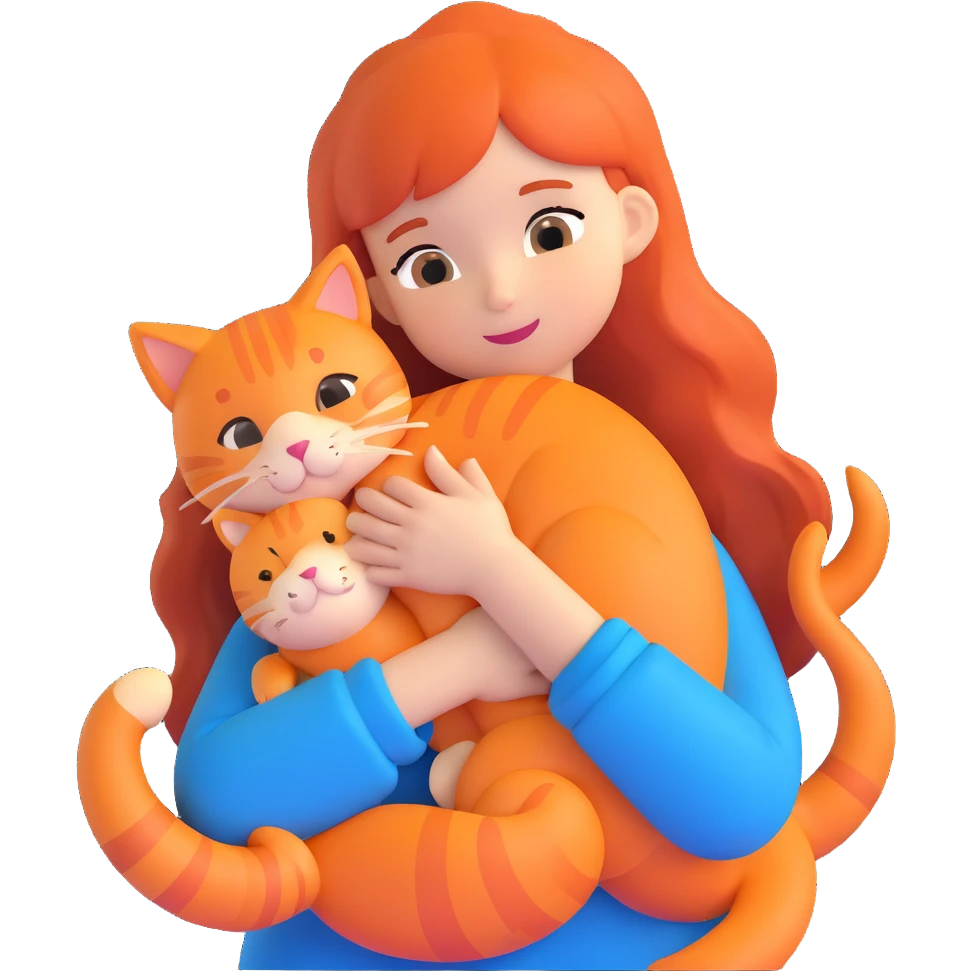 girl with long hair hugging an orange cat emoji