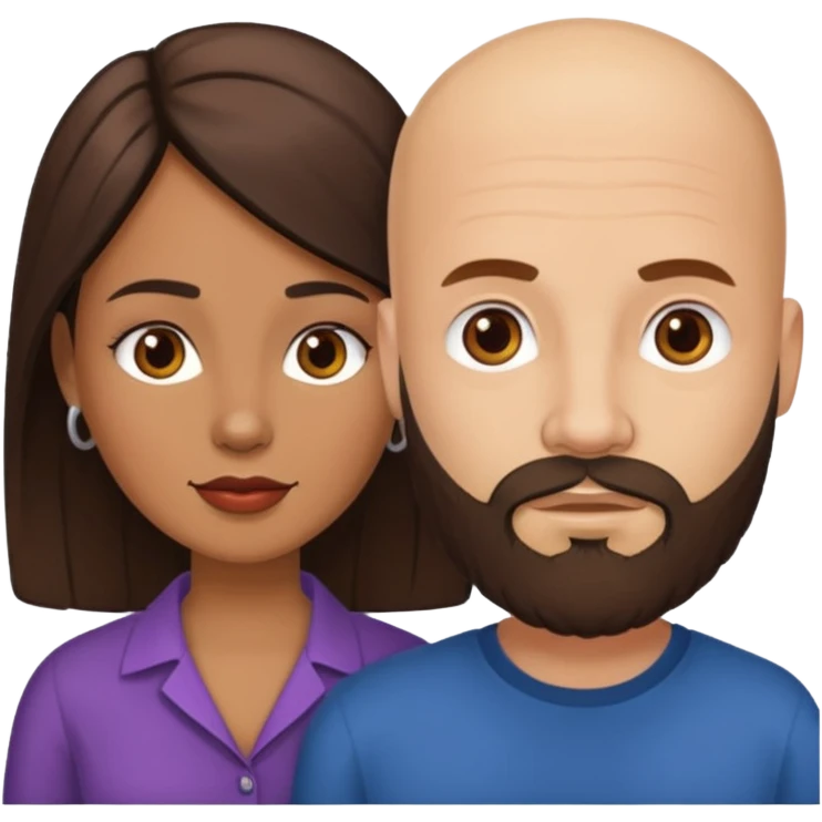 Man beard bald white woman medium hair brown latina emoji