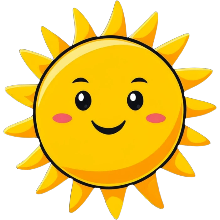 A sun with a cheerful expression, in the style of a cartoonish sticker emoji