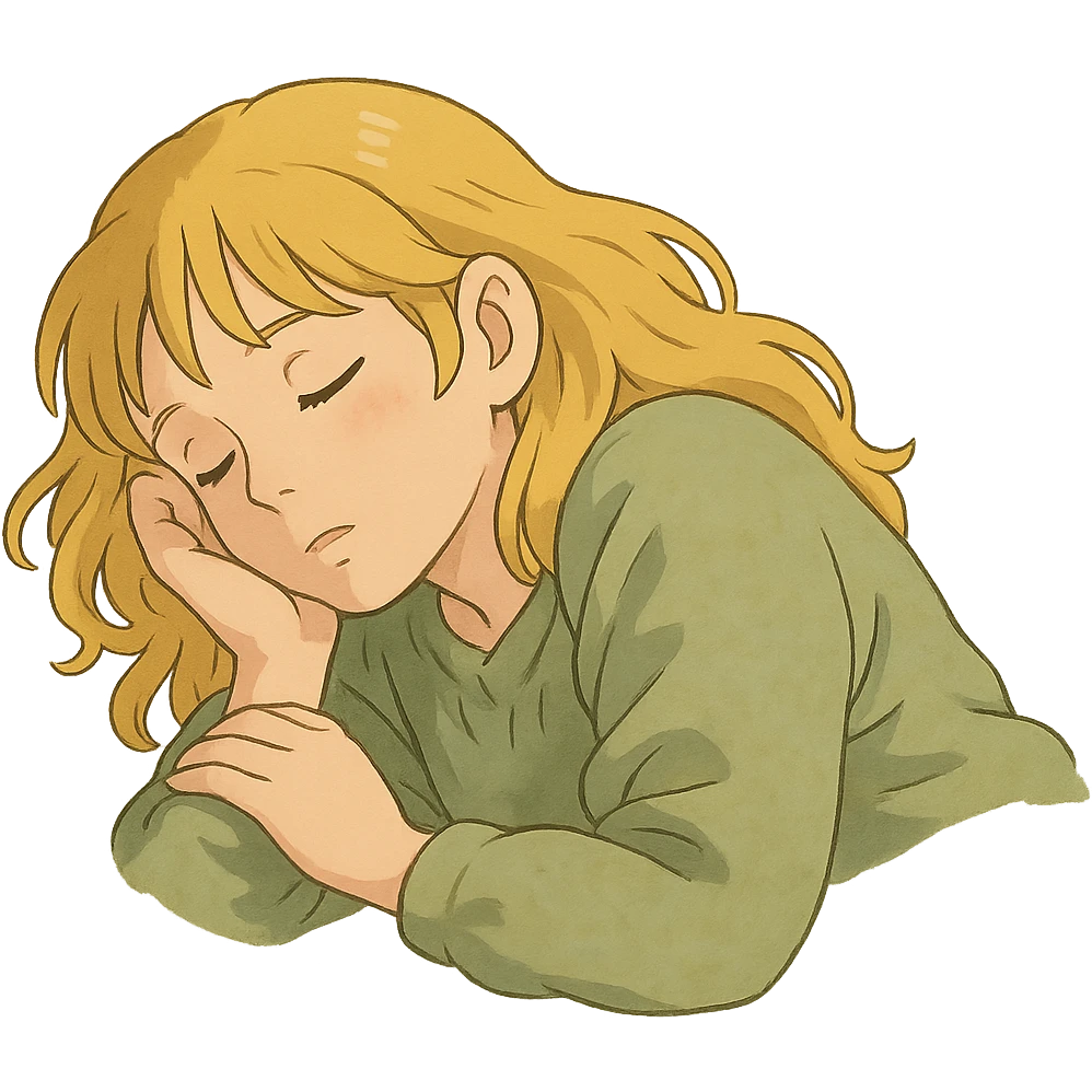 ghibli style woman with blonde hair sleeping emoji