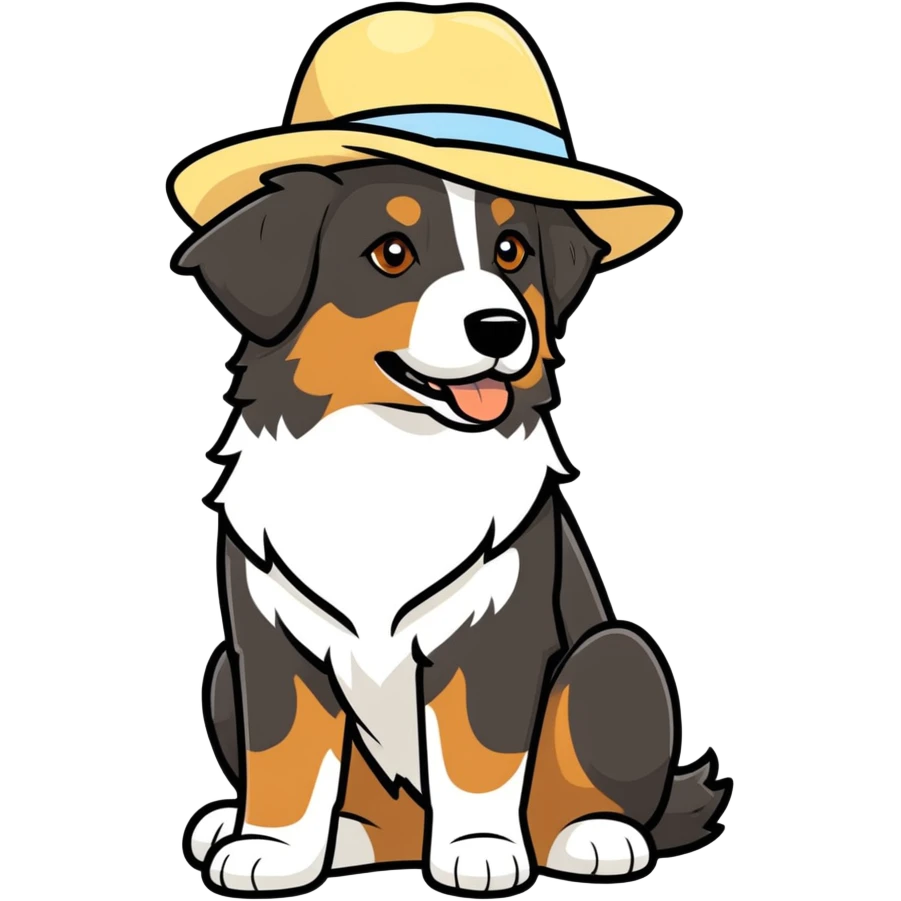 Australian Shepard dog wearing a sun hat emoji