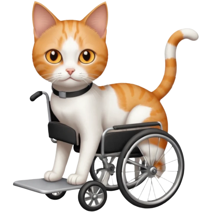 full body small short hair ginger and white cat with orange eyes walking in a wheelchair for cats emoji