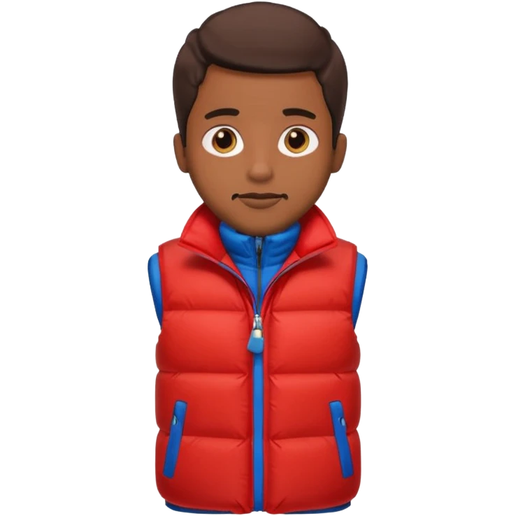 brown skin man with red puffer vest emoji