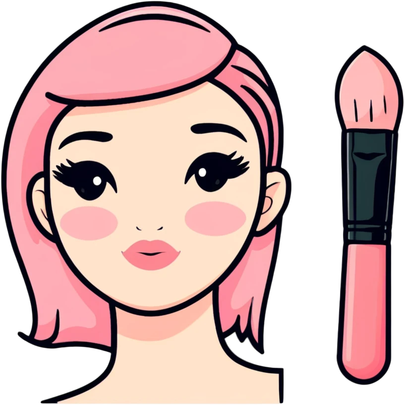 Makeup brush with pink blush powder emoji