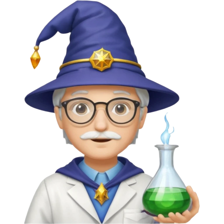 rainbow scientist with glasses, wearing wizard hat custome, with glass vase emoji