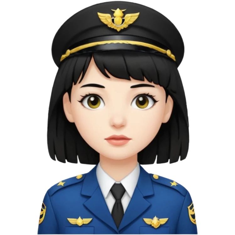 pale skin, a girl who have black hair with mullet haircut and wearing uniform. long lashes emoji