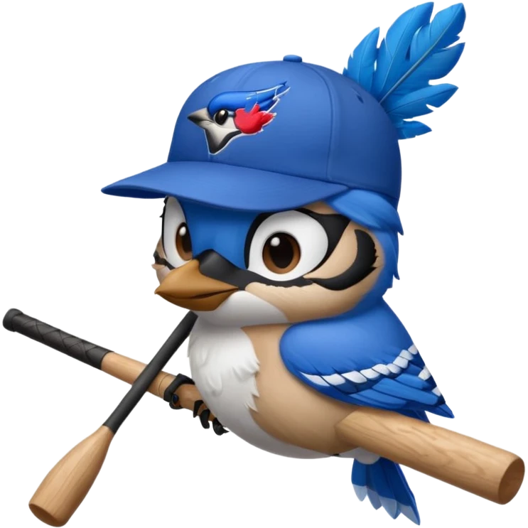 bluejay sleeping  with baseball bat, wearing toronto blue jays baseball hat,  emoji