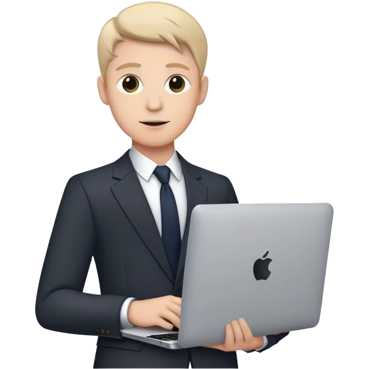 homme en costard avec un macboo emoji