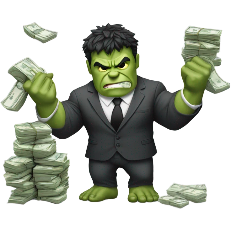 Hulk in business suit offering money emoji