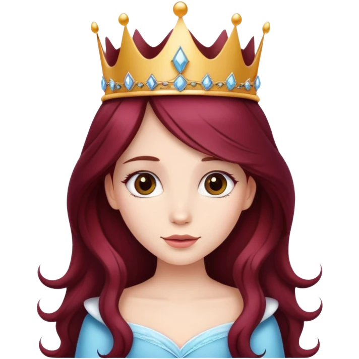 Beautiful long burgundy haired girl wearing a princess crown emoji