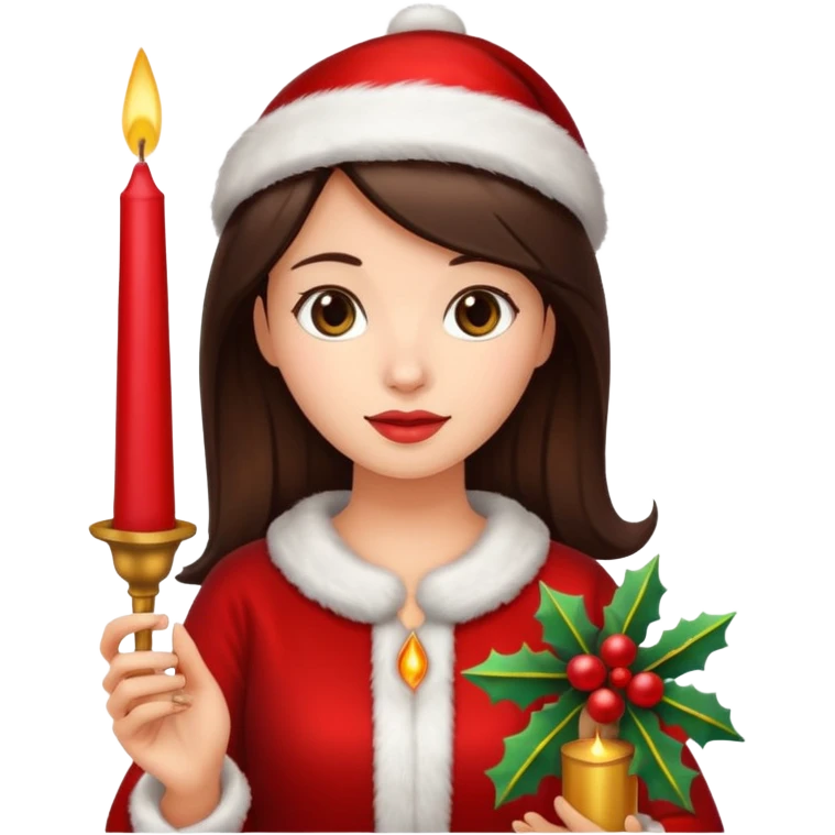 brunette woman holding christmass ornamented candle emoji
