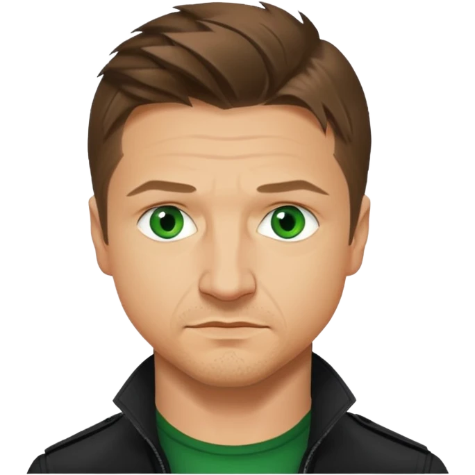 Jeremy Renner with green eyes emoji