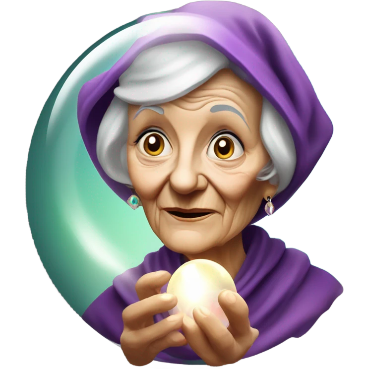 Wise Old Lady Fortune teller with crystal ball looking into the camera emoji