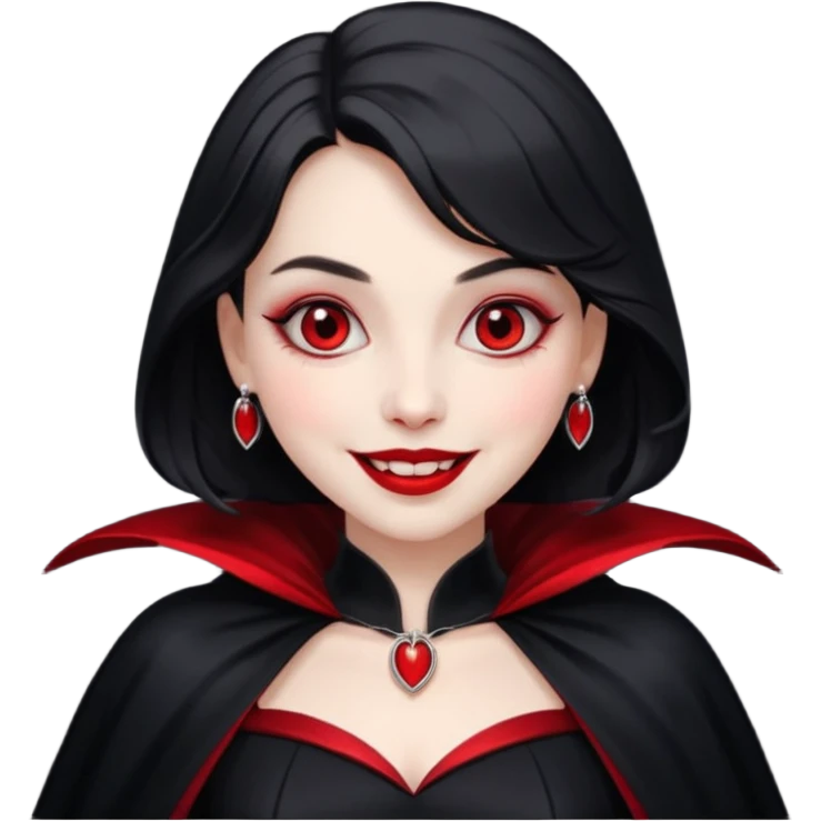 Vampire lady in black dress with cape, smile emoji