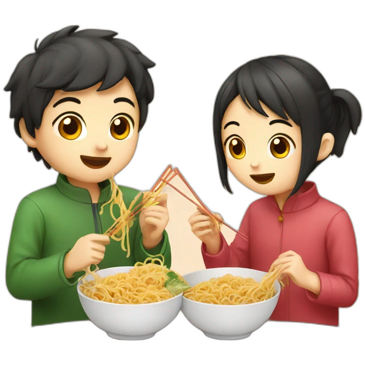 boy and girl eating noodles chinese emoji