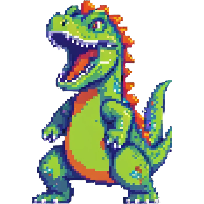 Reptar roaring in dynamic pose pixel art emoji