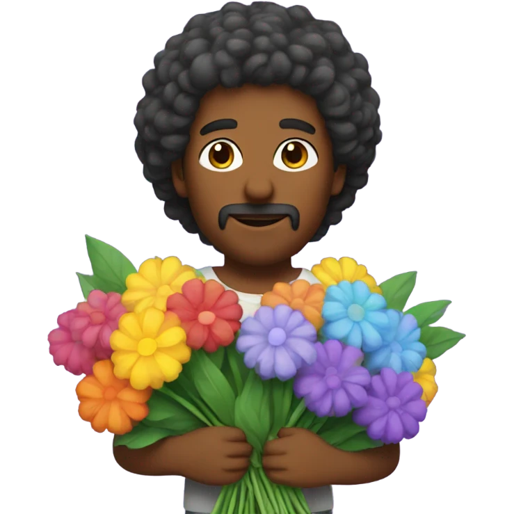 white guy with fluffy hair holding bouquet of flowers  emoji