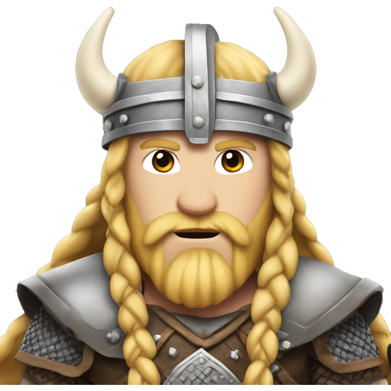 viking with long blonde hair and braids, white skin, wearing helmet with horns emoji