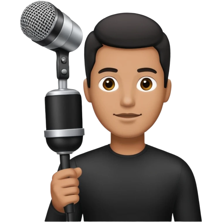 man holding a long over head boom microphone emoji