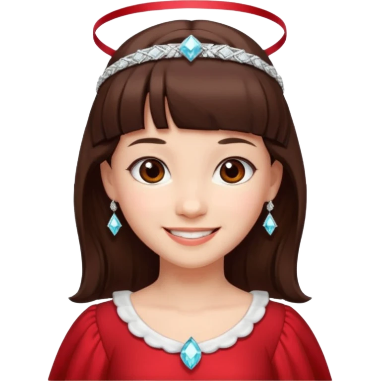  فرشته با موی چتری و لباس قرمز و موی خرمایی تیره و سربند  و الماس emoji