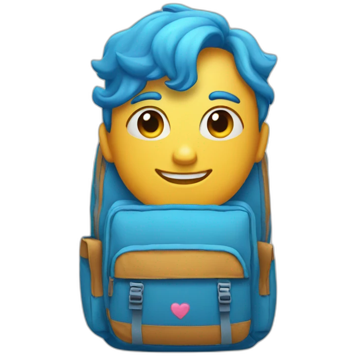 blue backpack with loving face emoji emoji