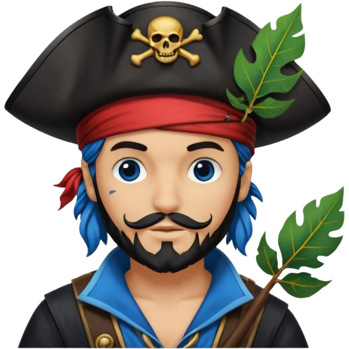 Un pirate qui fait peur uniquement bleu et noir avec une feuille d’automne noir sur la joue  emoji