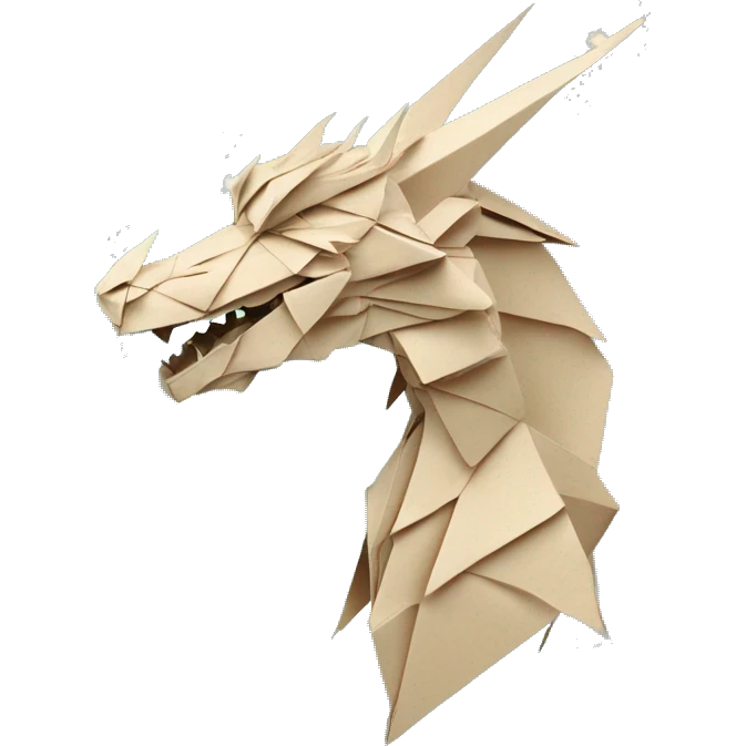 Sparkling patterned Beige Origami dragon with a dried flower crown made of newspapers intricate patterns surrounded by fairy lights nebula galaxy stars swirls iridescent cyan emoji