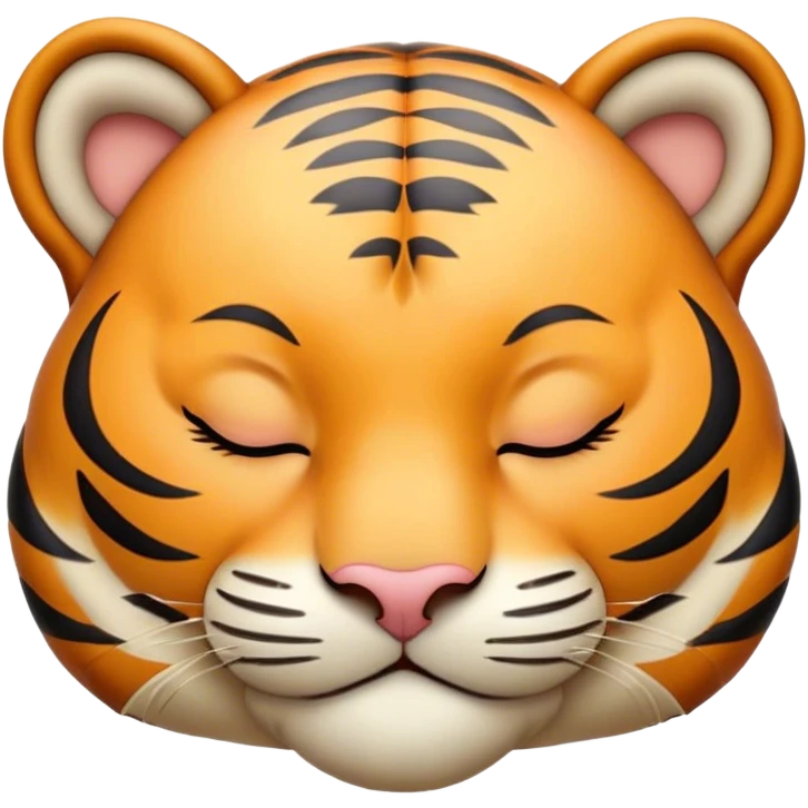 Meme-Worthy cute Sleeping Tiger Portrait Emoji, Head resting peacefully with a contented smile, showcasing a luxuriously striped form and eyes gently closed in serene slumber, Simplified yet comically adorable features, highly detailed, glowing with a soft, drowsy wild light, high shine, relaxed and utterly lovable, stylized with an air of playful laziness, bright and heartwarming, soft glowing outline, capturing the essence of a sleeping tiger that feels destined to become the next viral icon of adorable rest! emoji