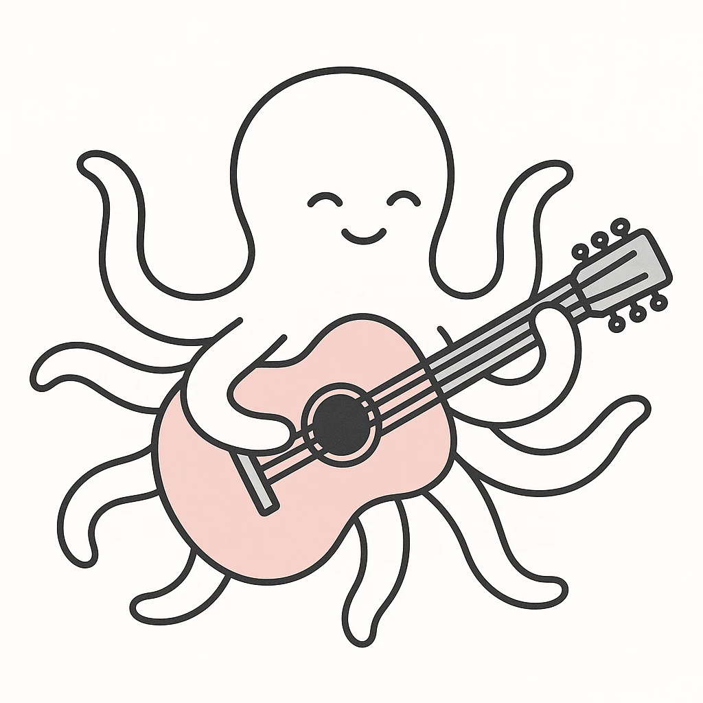 happy octopus with multiple arms playing guitar emoji