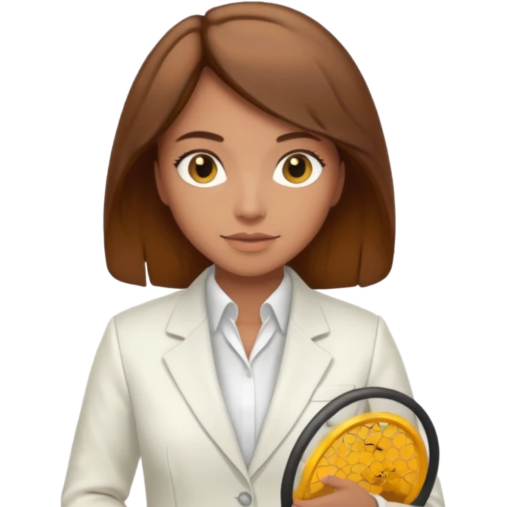 female bee keepers with brown hair, white suit emoji