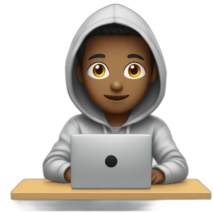 a boy in a hoodie working on  a computer emoji