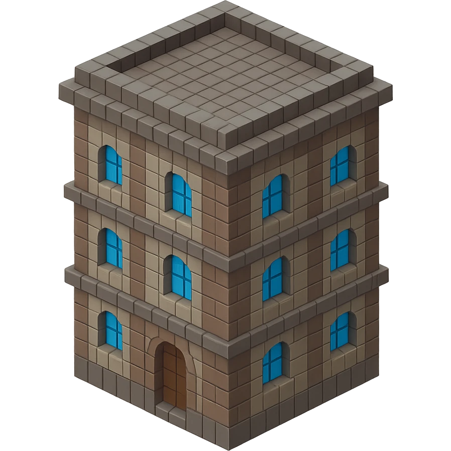 old Saint Petersburg building, gray-brown facade, arched windows, isometric view emoji